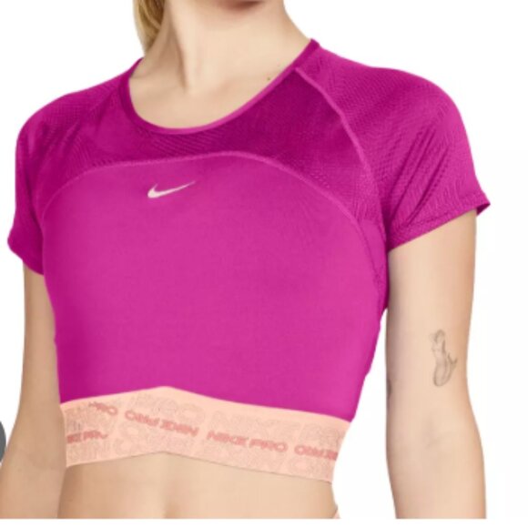 Nike Pro Dri-FIT Cropped Top – Fire Pink with Logo Band – Women’s‎ Small - Picture 3 of 15